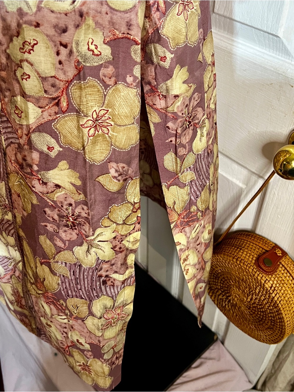 Ethnic Wms Cotton Muslin Floral Lilac Boho Sequin Wrap Side‎ Slits Midi Kaftan L - Picture 4 of 14